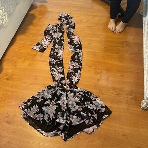 Floral black and pink romper